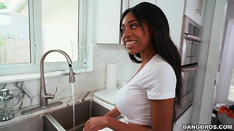 Cute college ebony babe Brittney White going to do laundry and gets naked