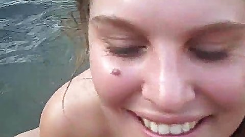 Sexy milf gf is taking a bath in the pool