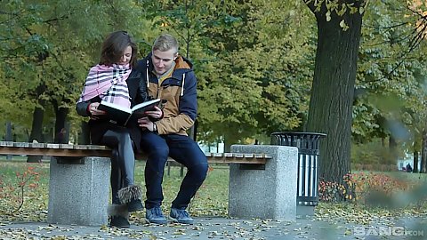 Outdoor on a public park bench with seductive barely legal 18 year old Sandra Welness