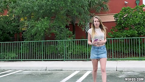 Miniskirt public college student Alex Blake pick up for a ride