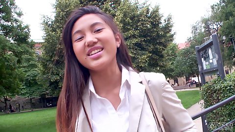 Cute asian girl Mai Thai picked up on the streets of europe