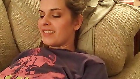 Cute gf is relaxing on the sofa playing with pussy