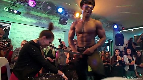 Nice body black dude male stripper doing some cfnm girl teasing