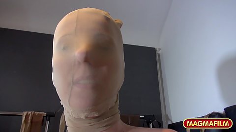 Nylon fetish and pantyhose wrapping on head with Luci Angel getting pussy fucked while all in nylon