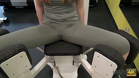 Workout with leggings wearing spunky teen gf at the gym we offer her money in hand to cheat on bf and act naughty