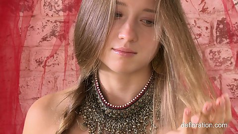 Nubile little startling starlet Nikita Jankovska solo stripping having very hard nipples already