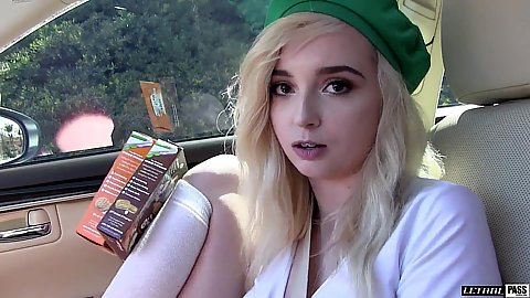 Very young and still inexperienced 18 year old Lexi Lore selling some girl scout cookies gets into a strangers car only to have him bang her pussy later