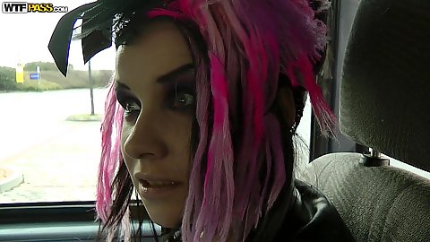 Wow this bitchy goth teen Shara Jones first sex video dressed like a complete slut in public sucks mans cock in backseat