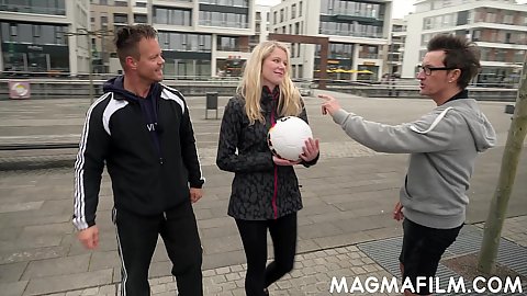 Claudia Swea is a soccer fan and this is how her milf ass is picked up by two perverts on the public streets of German