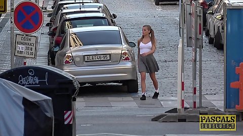 Outdoors in public we are walking around with pigtails wearing Silvia Dellai looking to expose her breasts in public showing thick nipples under bridge