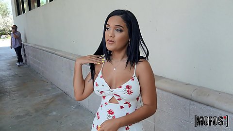 Pretty Latina hottie shows boobs outdoor