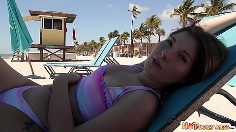 Stepsister small sized tits petite belly button ring Vienna Rose appreciating looking good in bikini public beach speaking