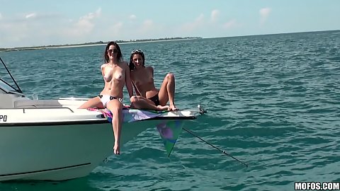 Hot teen babes on the boat fishing