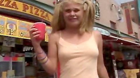 18 year old Little Summer having a drink on the waterfront outdoors