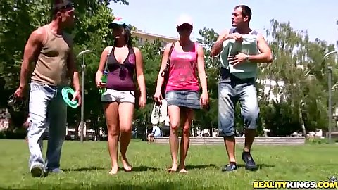 Hot euro babes are picked up in the park