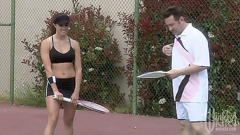 Tennis time outdoors and shower blowjob with Raquel Devine