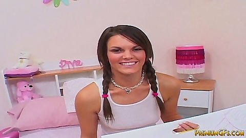 18 year old teen Mackenzee shows perky teen tits and smiles
