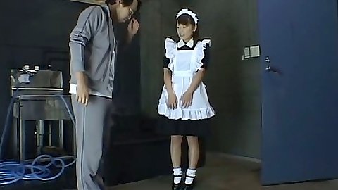 Asian maid in fetish costume scene gets sprayed