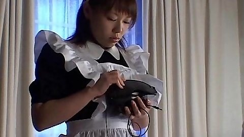 Sexy asian maid and a dildo to suck in pov