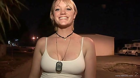 Blonde amateur girl on adventures on street level